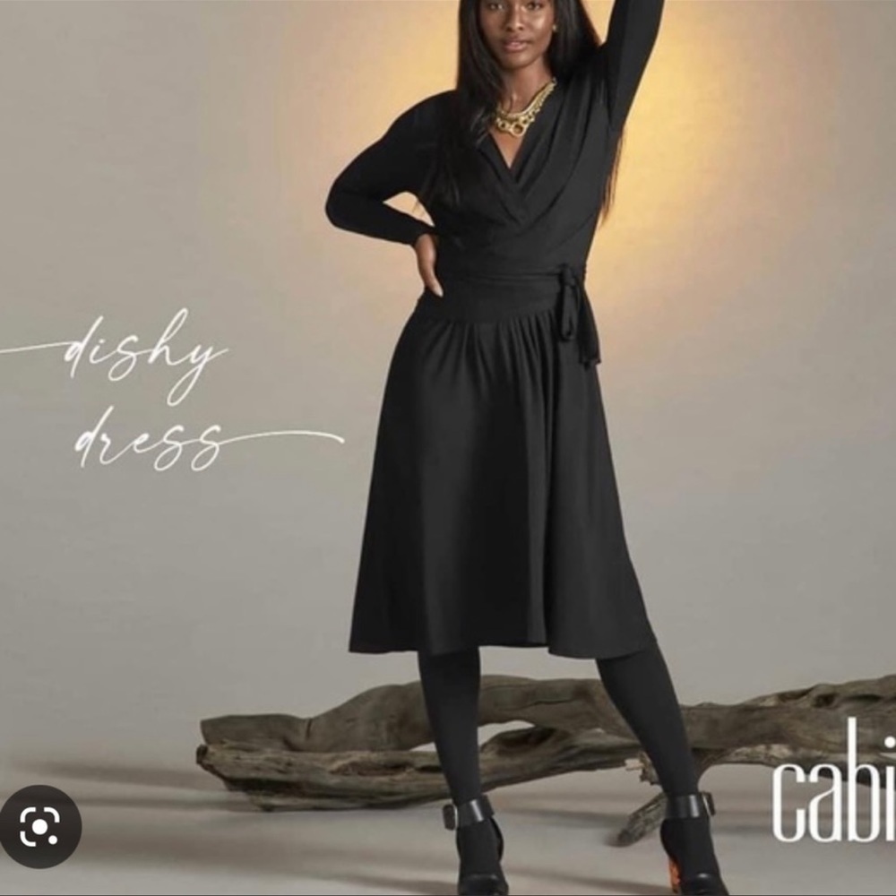 CAbi Black Dishy Dress Style 4262 Wrap Maxi Stretch Comfort Dress Size Medium